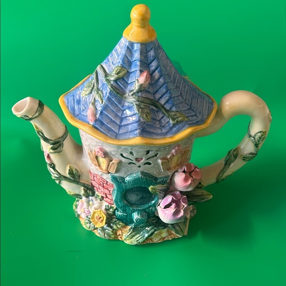 Handmade Other - Charming Cottage Teapot with Floral Accents